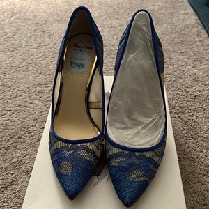 Jessica Simpson Camba Heel, Cobalt Blue, Cream size 10M. BRAND NEW - Never worn